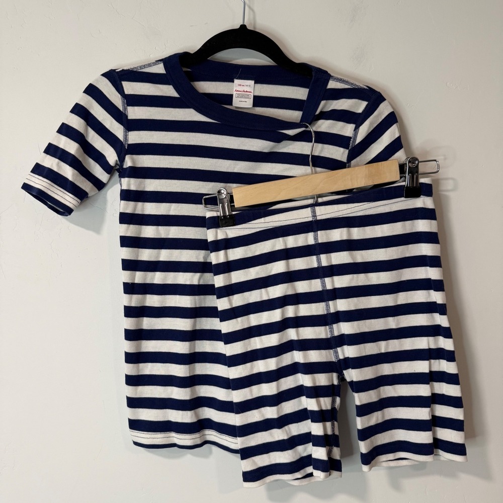 Hanna Andersson Kids Pajama Set 12 Blue White Excellent Striped Short Sleeve